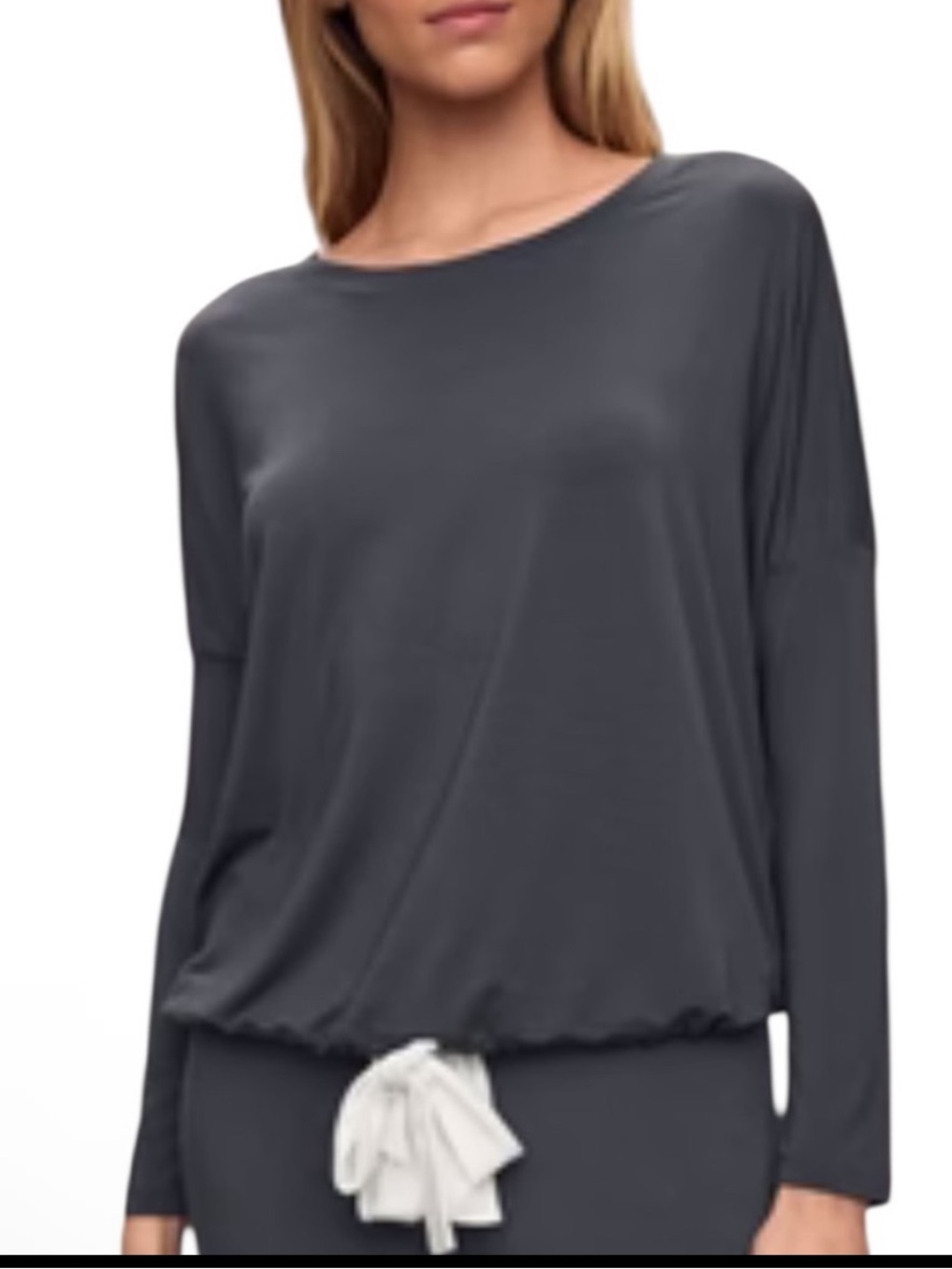 NWT Eberjey Gisele Tencel Modal Long Sleeve Drawstring Top Charcoal Gray Small - Picture 11 of 11